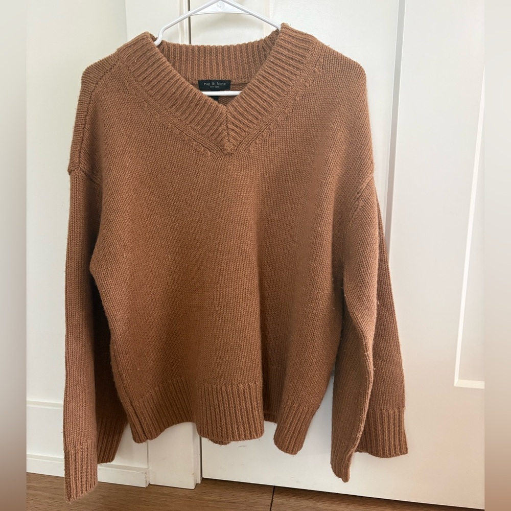 rag & bone Women's Brown V-Neck Sweater in Wool/Cashmere Blend